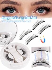 2 pares de pestañas magnéticas naturales, sin necesidad de pegamento, hechas a mano, reutilizables, longitud de 5-13 mm, aplicador de pestañas de 3 pasos, adecuado para bodas, fiestas, citas, viajes, uso diario, ideal para principiantes y adecuado para bodas, citas, fiestas, vacaciones, perfecto como set de pestañas para regalo de Navidad/Halloween - Blanco y Negro - Ver 10