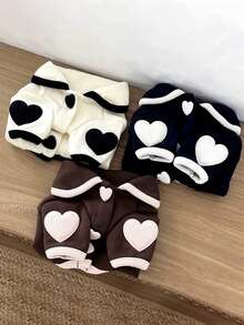 1 peça de moletom com capuz para animais de estimação, design versátil para outono/inverno, coleira em formato de coração para o Dia dos Namorados, adequada para cães e gatos de médio/pequeno porte, uso diário - Multicolorido - Ver 9
