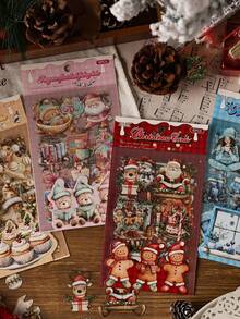 6 pegatinas planas, serie de villancicos nocturnos de nieve, pegatinas decorativas de bricolaje con tema de ilustración navideña para scrapbooking