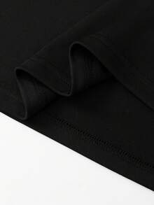 Black Round - Necked Three - Quarter Sleeve Top + Slim Capri Pants Minimalist Set Spring - Black - View 5