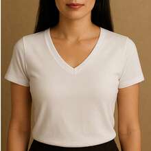 Kit Of 4 Basic V-Neck Short Sleeve Ribbed Blouses - White, Black, Gray, Military Green - View 4