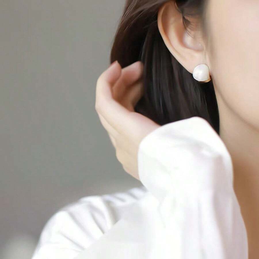 1 Pair Elegant French Retro Chic Enamel Ball Design Hoop Earrings, Lightweight Luxury Minimalist Style, Versatile For Daily, Commute, Date