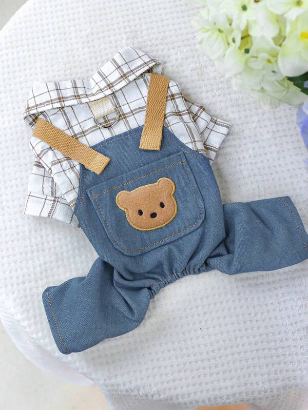 1pc Pet Clothes, Dog/Cat Outfit, Apparel For Small Dogs & Puppies, Cute & Stylish Comfortable Bear Suspender Pants