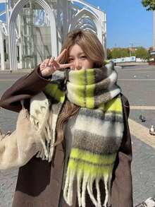 1pc Elegant Women Knitted Scarf ,With Fringe - Comfortable, Windproof And Warm For Fall And Winter | Ideal Holiday Gift - Multicolor - View 8