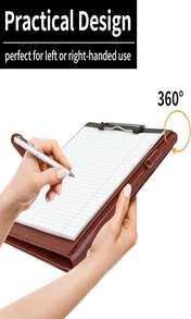 Professional Padfolio With Clipboard, Faux Leather Portfolio Folder Binder, Legal Pad Holder For A4 Letter Size Notepad, Resume, Writing Pad, Ideal Organizer For Business Office Conference, Black