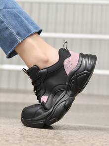 GUYISA Zapatos de seguridad para mujer con puntera de acero, anti-aplastamiento, anti-perforación, ligeros, color negro y rosa, superficie de cuero de moda, impermeables, suela de goma, adecuados para todas las estaciones