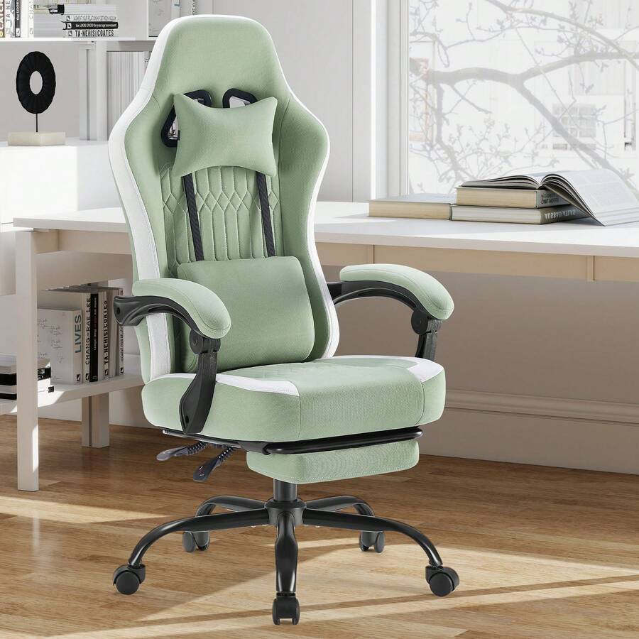 OLIXIS Computer Gaming Chair - High Back Ergonomic Desk Chair With Footrest And Lumbar Support, Height Adjustable Task Chair With Linkage Armrests And Headrest, 360° Swivel Wheels - 綠色 - 查看 1