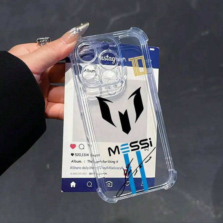 The Design Of Messi'S Number 10 Football Jersey, A Shockproof Transparent Soft Back Phone Case, Compatible With For Iphone 16, 15, 14, 13, 12, 11 Pro Max, X, XR, XS Max, 8, And 7 Plus. - 無色 - 查看 1