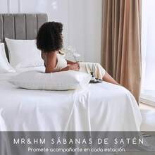 MR&Juego de Sábanas de Satén 4pzas, Sabanas Matrimonio Satín Sedosas Lujosas Suaves, con Sábana de Cajón Ajustable Bolsillo Profundo para Colchones Matrimoniales (Matrimonial, Negro) CVMD - BLANCO - Ver 8