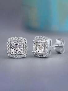 1 Pair Fashion 925 Sterling Silver Cubic Zirconia Stud Earrings Wedding Anniversary Ear Jewelry For Women Gift Fine Jewelry