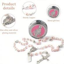 6mm Glass Bead Rosary With 8mm Our Father Beads, Catholic Chain In  Metal Gift Box - Pink - View 4