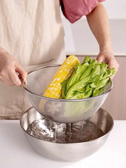 1 zestaw/2 szt. stalowych misek do pieczenia i mieszania z oznaczeniami miar, miska do mieszania i durszlak do owoców/warzyw, zestaw do mycia warzyw