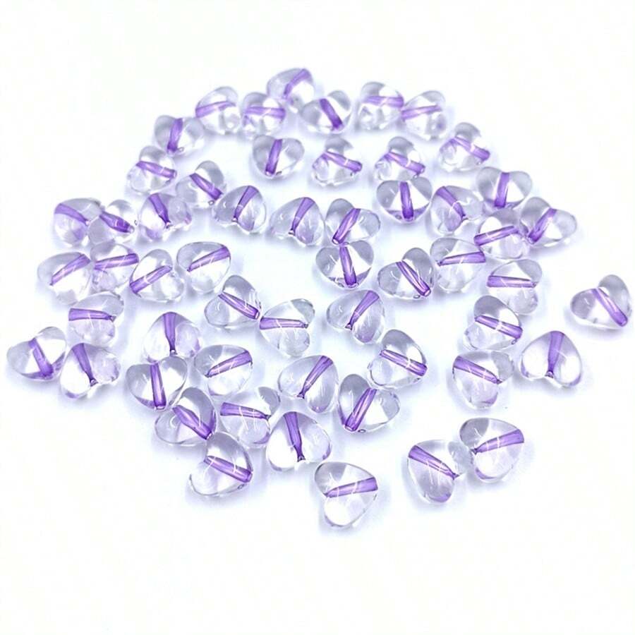 100pcs/Bag 9*11mm Transparent Love Heart Acrylic Bead Loose Spacer Beads For Jewelry Making Bracelet Accessories - 紫色 - 查看 1