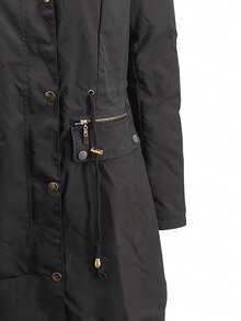 女士休闲保暖内衬拉链连帽夹克，带毛领，秋冬 - 深灰色 - 查看 5