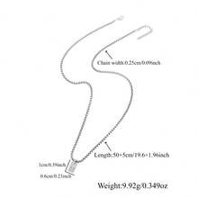 1pc New Minimalist Rectangular Letter Pendant Stainless Steel Chain Necklace For Men - Silver Rectangular Letters - View 2