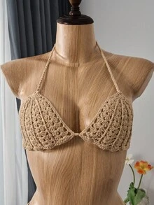 Bellisia Conjunto de xale de crochê dourado feminino para resort, praia para férias de verão