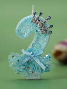 1 Peça Vela Numérica de Aniversário: Vela Numérica Azul com Saia de Coroa Azul, Vela de Número de Aniversário Fofa para Meninas, Decoração de Bolo de Festa de Aniversário - Perfeita para Comemorações e Festas de Halloween, Natal e Suprimentos para Eventos e Festas