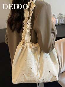 1 件女士大容量单肩托特包，带大口袋 - 米色 - 查看 2