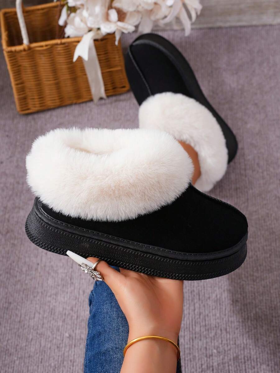 Thick Sole Short Ankle Snow Boots, Platform Flat Short Ankle Winter Warm Plush Lined Women Shoes