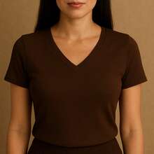 Kit Of 4 Basic V-Neck Short Sleeve Ribbed Blouses - Beige, Military Green, Brown, Gray - View 3