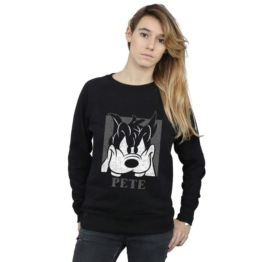 Disney Damen/Frauen Pete Crop Kopf Sweatshirt (Schwarz) - Kaffeebraun - Übersicht 1