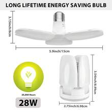 5pcs E27 28W Mini Foldable Blade LED Bulb, 6500K Daylight, Adjustable Angle, High Brightness. 28W Power Can Replace 100W Traditional Bulb, Wide Angle Illumination. Flicker-Free Eye Protection: 120° Wide Angle Lighting, Uniform And Soft Light. Suitable For Garage, Workbench And Indoor Lighting (Bulb Set) - 28W - View 4