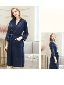 女士轻盈全长睡袍，华夫格和服浴袍 - 轻盈、柔软、快干、耐用的棉混纺男女通用 - 彩色 - 查看 14