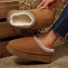 Cold Weather Slippers Women Anti Slip Furry Lined Short Ankle Boots Comfy Shoes For Indoor Outdoor Fall Winter - nâu sẫm - Xem 3