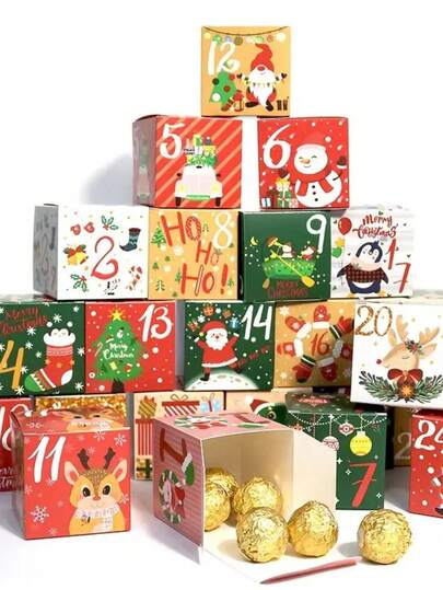 24Pcs DIY Christmas Advent Calendar Boxes, 2025, 24-Day Countdown Calendar Gift, Christmas Cardboard Numbered Boxes, Make And Fill Your Own Advent Calendar Boxes, Holiday Party Favors, Christmas Gift Boxes, Christmas Decorations Home Decor Room Decor Winter