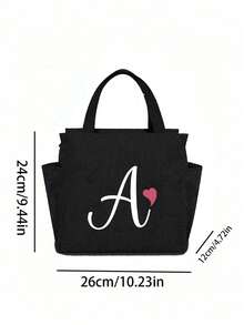 Insulating Lunch Bag, Letter Print Women Cooler Handbags Student Thermal Lunch Bags, For Work Canvas Food Tote Bag, High-Capacity Thermal Bag, For Women Insulated Refrigerated Lunch Box Bag, Picnic Bag, Fridge Bag Name Initials Letter Pattern Cooler Lunch Box ,Ice Pack Food Storage Bag For Traveling Portable Waterproof Bag Insulated Lunch Bag Lunchbox