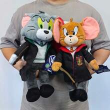 华纳兄弟 100 周年纪念版 - 汤姆和杰瑞毛绒玩偶身穿哈利波特服装，电影迷家居装饰玩偶，圣诞节感恩节礼物 - 黑色 - 查看 5