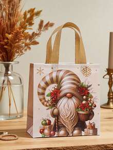 Set de 1 pungă cadou cu tematică de Crăciun aurie, pungi din material nețesut, pungi tote, pungi cadou de sărbători cu tonuri calde de aur și fulgi de zăpadă, decorate cu Moș Crăciun vesel, fulgi de zăpadă strălucitori, flori de Crăciun etc. Fiecare pungă are un mâner auriu confortabil, potrivit pentru întâlniri de familie.