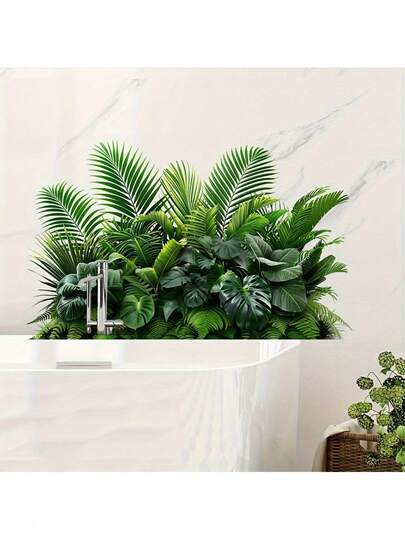 1pc Wall Stickers Tropical Palm Leaves And Turtle Leaves Jungle Decoration Stickers PVC Stickers Removable Self-Adhesive Easy To Tear Stickers Home Decoration Make Your Life A New Look Holiday Decoration Stickers Birthday Graduation Gift Wall Decor Room Decor