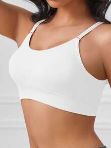1pc Women's Wireless Backless Bra, Deep U-Neck, Seamless, Adjustable Cross Back Strap, Back To School Season Lingerie - White - View 6
