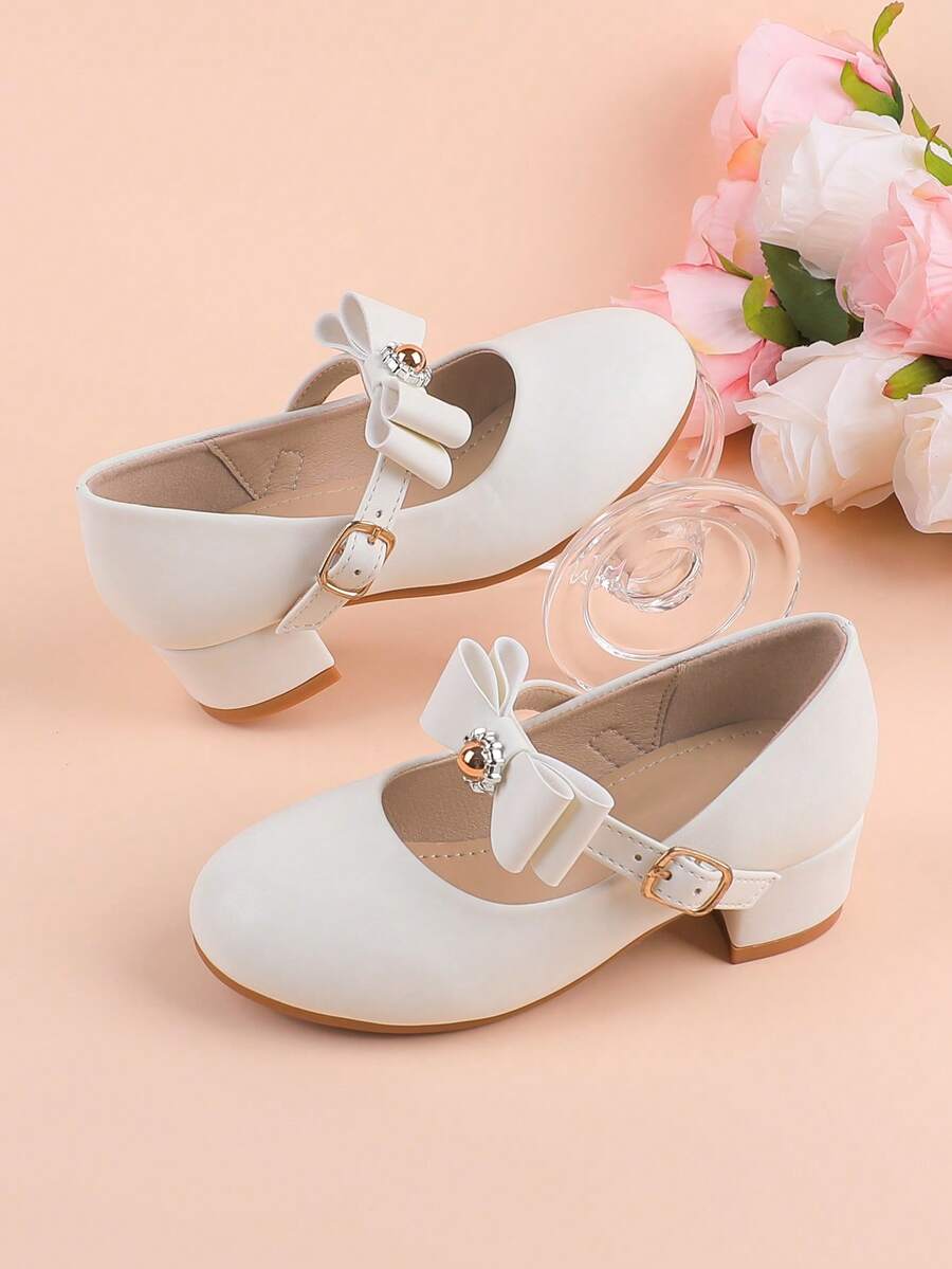 Giày phù hợp cho bé gái dự tiệc cưới, tiệc tùng, lễ hội, thích hợp cho bé gái nhỏ và lớn, giày bít mũi trắng cổ điển, thoải mái, đa năng, kiểu nơ, phù hợp với váy dự tiệc trang trọng, giày ba lê, giày Mary Jane, giày công chúa. - trắng - Xem 1