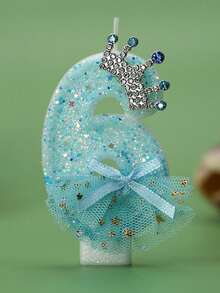 1 Peça Vela Numérica de Aniversário: Vela Numérica Azul com Saia de Coroa Azul, Vela de Número de Aniversário Fofa para Meninas, Decoração de Bolo de Festa de Aniversário - Perfeita para Comemorações e Festas de Halloween, Natal e Suprimentos para Eventos e Festas