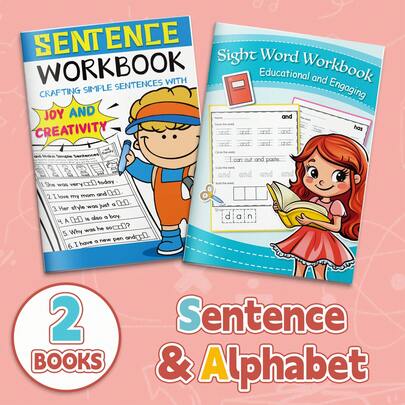 2 Packs Kids Learning Workbook Set – Sentence Writing Practice And Sight Word Tracing | Educational Early Learning Books For Reading, Spelling, And