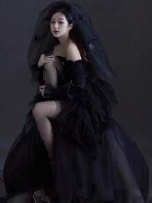 1 件哥特式黑色面纱头饰，新娘婚礼派对摄影道具配件