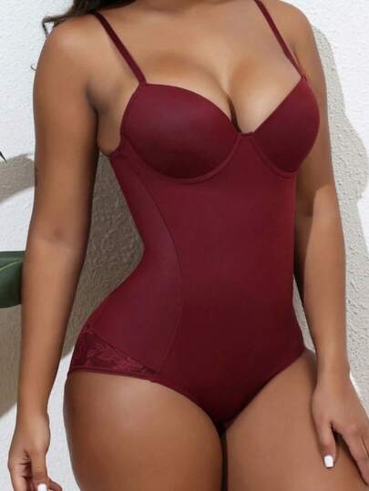 1pc Plus Size Women Shapewear, Women's Bodysuit With Bra Cups, 3-Row Crotch Design, Fashionable Lace Bodycon, Accentuates Body Curves, Slimming Waist, Enhances Hips, Supportive Waist, Shaping Bust, Can Be Worn Outerwear, Multi-Functional Shapewear, Comfortable Fit, Stretchy Fabric, Maintains Feminine Figure