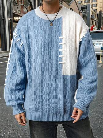 男士复古宽松针织衫，适合秋冬季节，街头风，长袖上衣