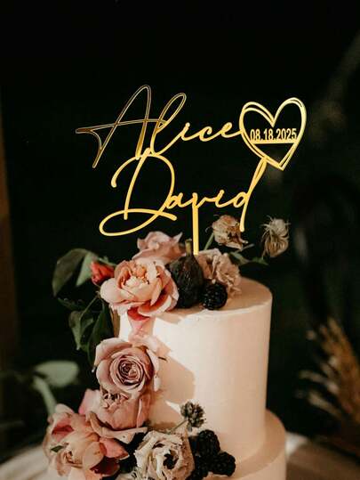 Decoración personalizada para pastel de boda con nombres de la pareja y fecha, decoración personalizada para pastel de boda Sr. y Sra., decoración para pastel de aniversario "Amor eterno", regalo de compromiso