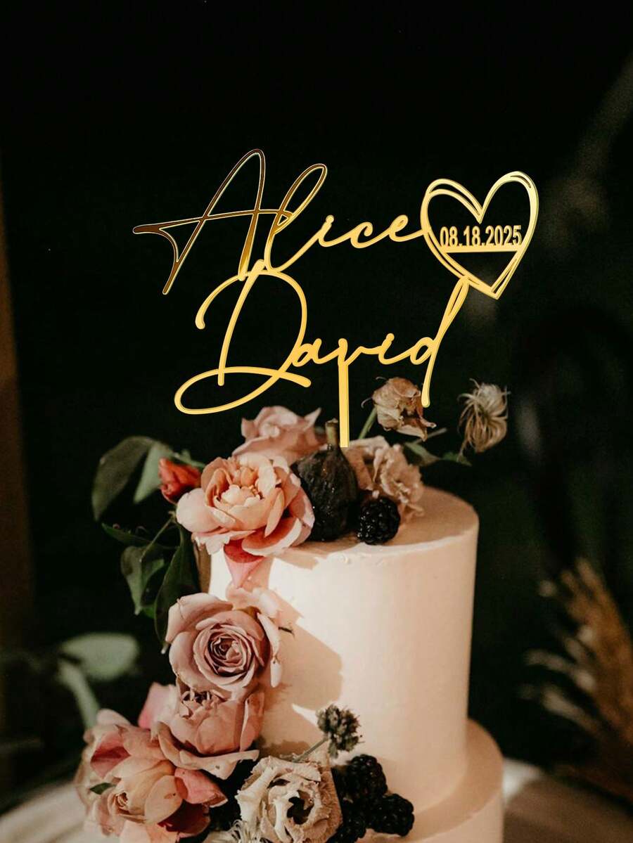 Personalized Couple Names And Date Wedding Cake Topper Custom Cake Toppers For Wedding Mr And Mrs Cake Toppers Anniversary Cake Topper ,Forever Love ,Kitchen Utensils, Modern Wedding 2026 - Style B - View 1