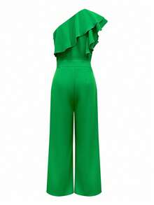 Women's Summer Solid Color Sleeveless Ruffled Trim Casual Jumpsuit