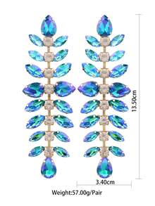 一对夸张手工铜合金焊接玻璃鱼骨形大吊坠耳环，女士大水晶垂坠耳环 - Style 1 - 查看 3