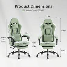 OLIXIS Computer Gaming Chair - High Back Ergonomic Desk Chair With Footrest And Lumbar Support, Height Adjustable Task Chair With Linkage Armrests And Headrest, 360° Swivel Wheels - 綠色 - 查看 2