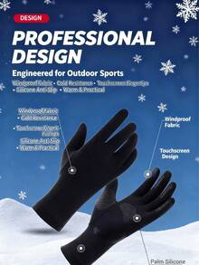 男女通用冬季滑雪内衬手套一双，户外保暖内衬，触屏操作，防滑，保暖，防风，轻便骑行内衬手套 - 黑色 - 查看 2