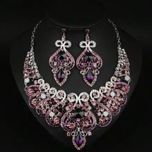 3PCS New Luxury Heavy Craft Fashion Necklace And Earring Set, Very Tasteful Women's Dress Banquet Exquisite Jewelry Accessories - 10-2006 Xanh lam - Xem 4