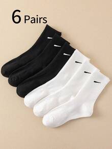 6 Pairs Black & White Mid-Calf Socks, Simple & Comfortable Breathable Sports Crew Socks, Unisex Design For Teens & Adults, Versatile Casual Socks, Suitable For All Seasons - Multicolor - View 1