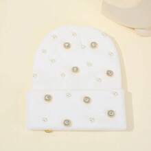 1pc INS Style Rhinestone & Pearl Knitted Beanie, Fashionable Warm Punk Fold Brim Knit Cap, Versatile Couple Hats For Autumn/Winter, Suitable For Daily, Outdoor, Cycling - Multicolor - View 9