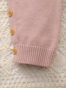 Infant Girls' Knitted Long Sleeve Deer Pattern Romper - Dusty Pink - View 7